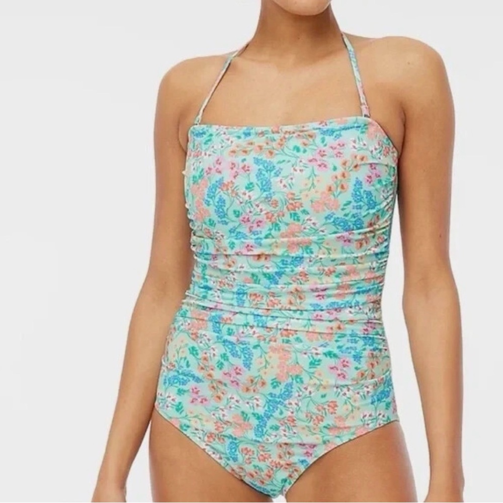J. Crew NWT Women’s Strapless One Piece Swimsuit Medium BD861 Floral Beach